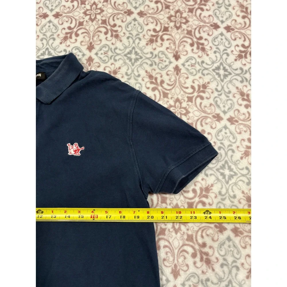True Religion Mens Navy Blue Buddha Logo Pique Polo Shirt Size Medium